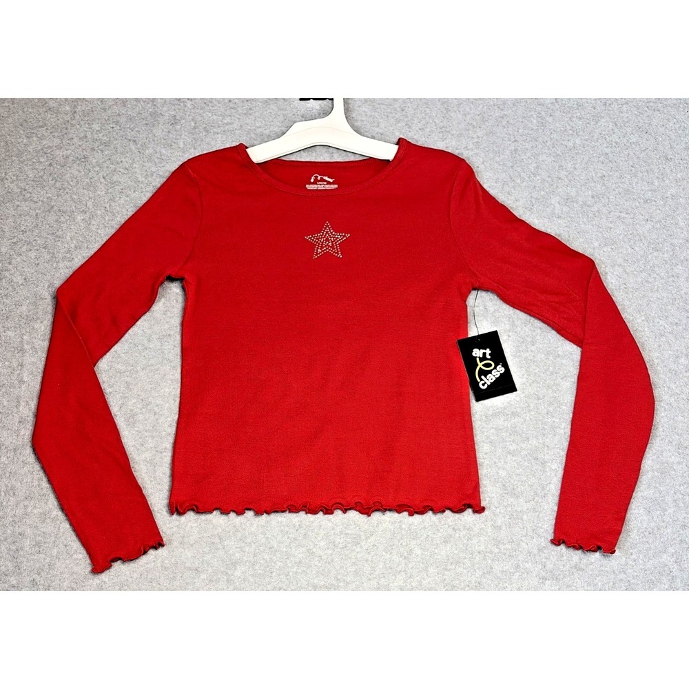 Art Class Red Shirt with Star Bling - Cotton Blend - Girls L (10/12)